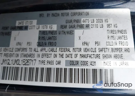 2020 Mazda Mazda6 Sport из США, поврежденный, VIN JM1GL1UM0L1526717